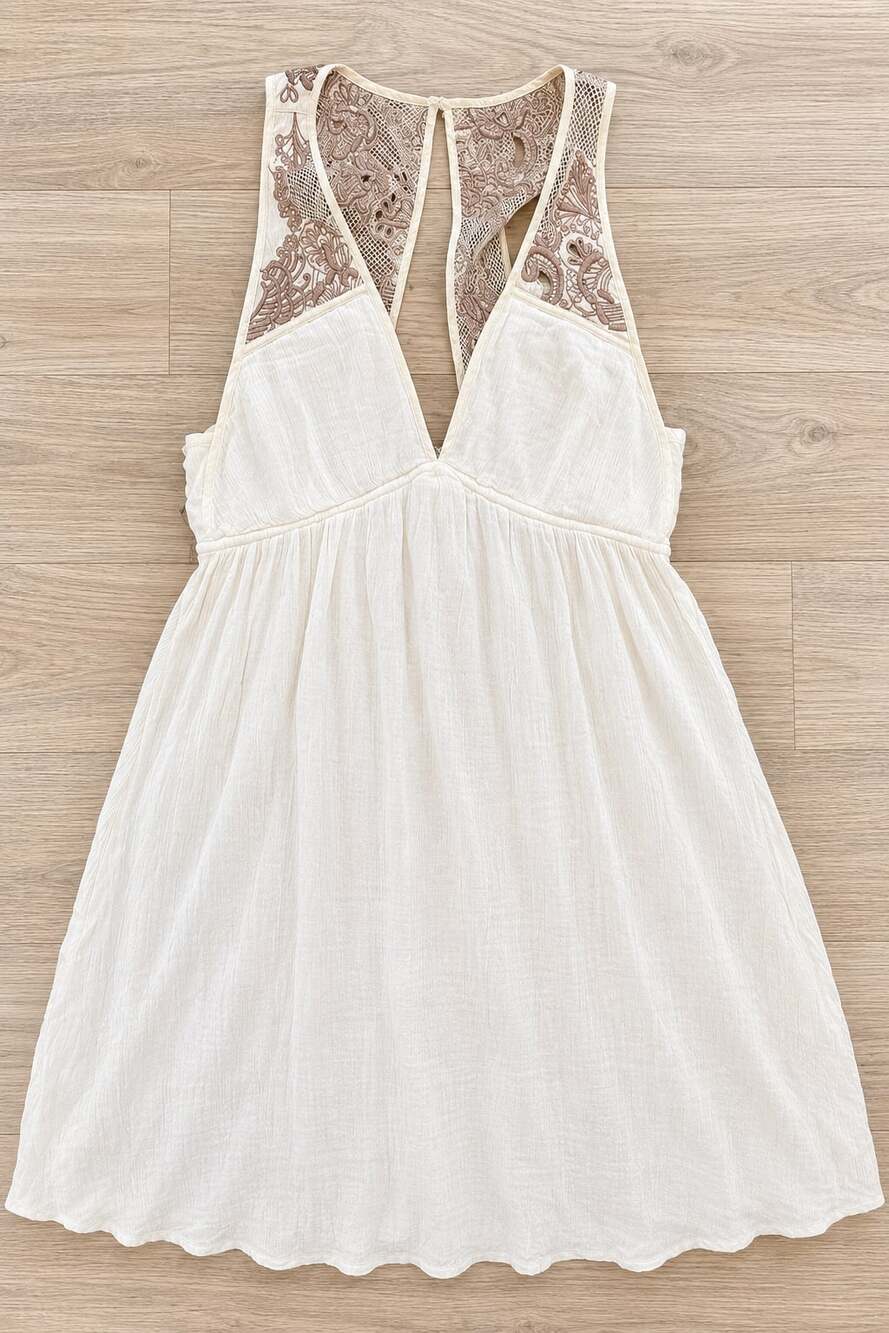 Anthropologie Enconte White Sleeveless Mini Dress with Embroidered Lace Large